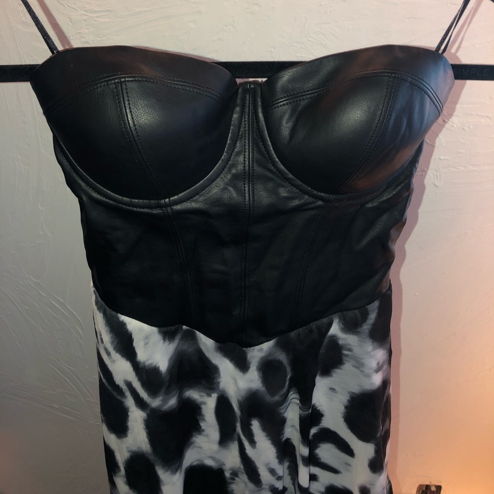 XS Guess Faux Leather Bodice Maxi Dress